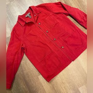 Vintage 100% Cotton Red Chore Jacket- Buttonup Barn Coat: Western/Boho/Fisherman